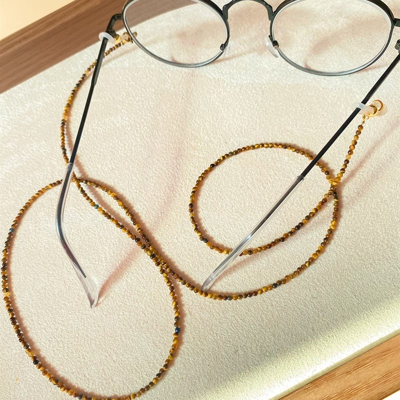 天然虎眼石眼镜链时尚p超细2mm小圆珠文玩项链毛衣链复古眼镜配饰