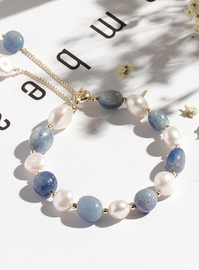 蓝东陵水晶手链淡水珍珠水晶手链女韩版简约个性手饰手串女