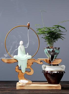 新中式创意小型客厅办公室桌面流水生财摆件循环水喷泉造景装饰品