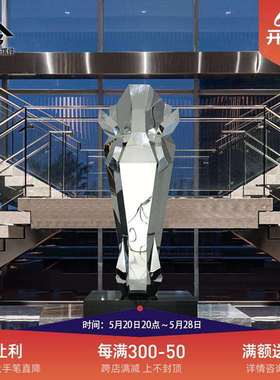 不锈钢镜面几何马头摆件酒店室外售楼处景观水池艺术装置落地雕塑