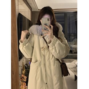 特大码胖mm韩版连帽加厚中长款棉服E女冬季新款宽松保暖棉衣外套
