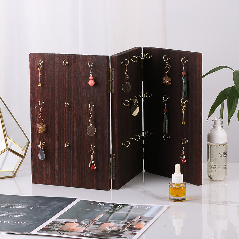 新款挂钩实木折叠型耳饰架流苏耳环展示牌摆摊陈列架饰品店道具展