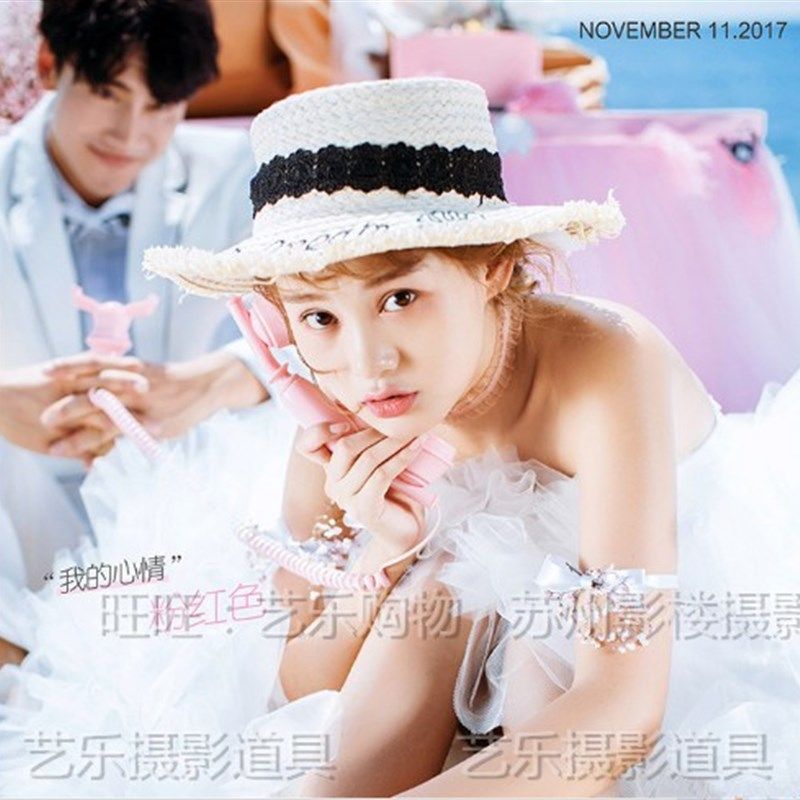 新品乳白色帽子海景遮阳草帽外景旅拍草帽影楼婚纱拍摄影道具草帽