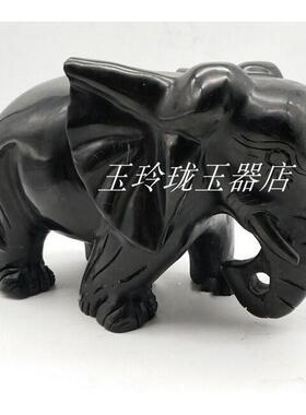 新款祝福动物黑耀石大象一对客厅博古架办公室摆件乔迁开业礼