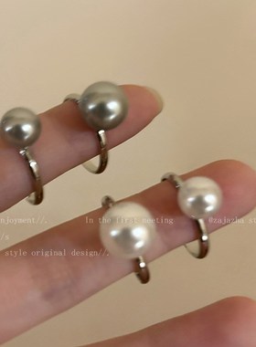 简约珍珠开口戒指女轻奢小众气质百搭时尚个性指环新款食指戒叠戴