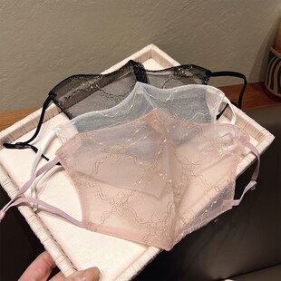 夏季薄款蕾丝防晒口罩薄纱网红女高颜值网纱透气超薄女士夏天戴的