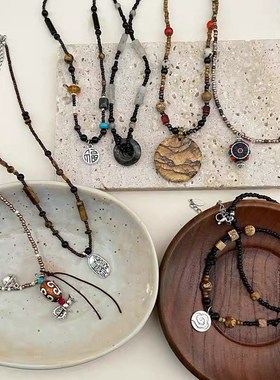 小众设计感碎石串珠吊装锁骨链休闲森系项链个性时尚脖颈链毛衣链