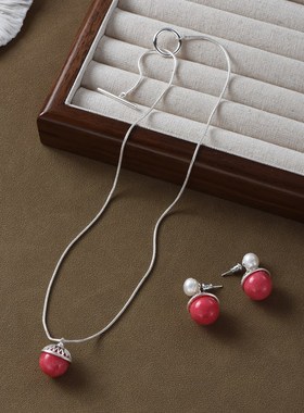 豆豆推荐天然红纹石项链女新中式轻奢小众高级感吊坠耳环锁骨链