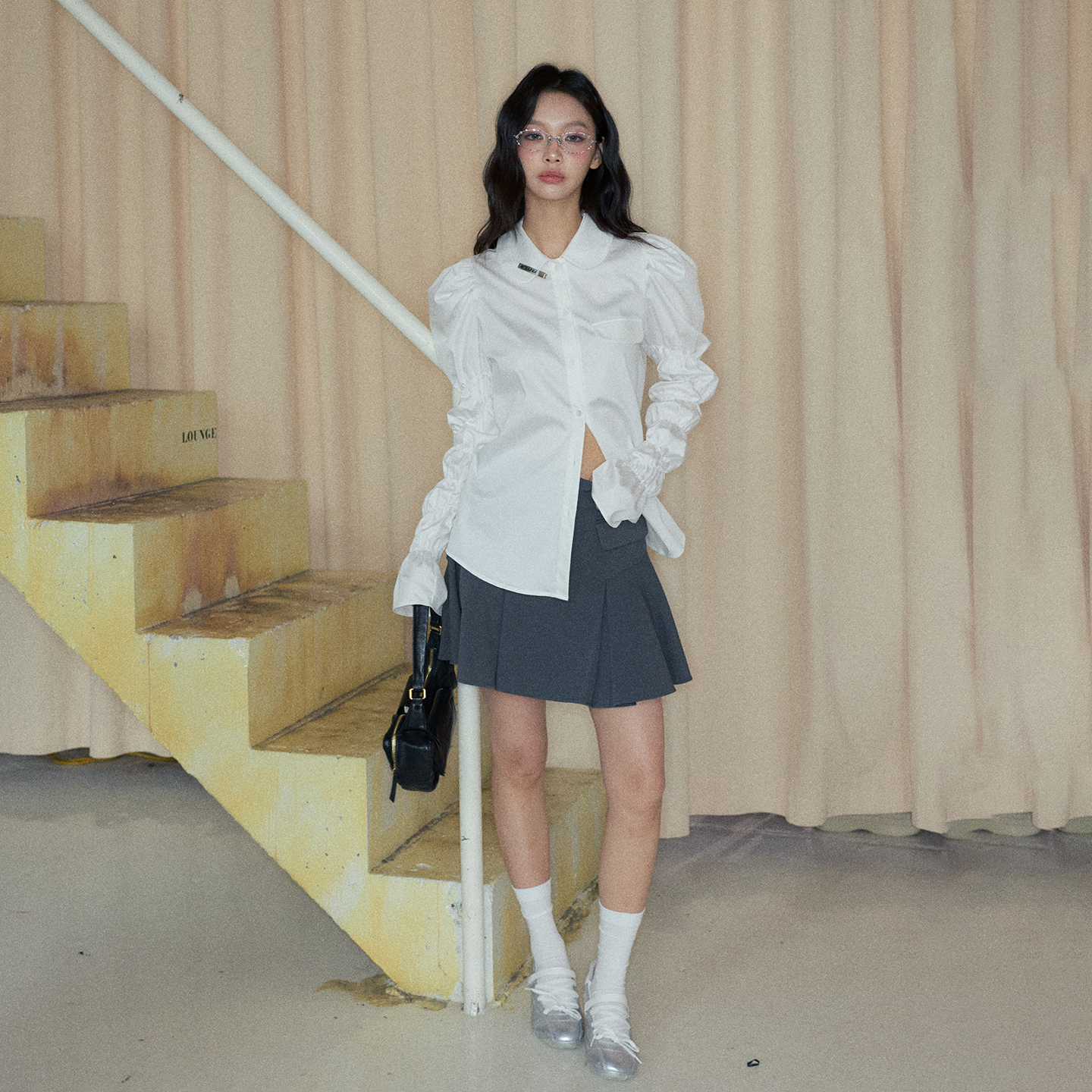 设计感泡泡袖白色衬衫女秋季上衣