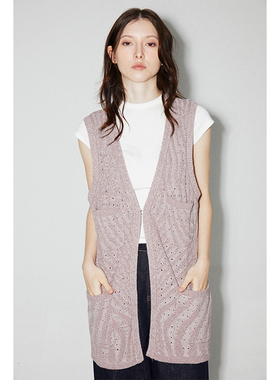 ROLLINGAGE 2025夏季编织镂空背心开衫设计感时髦氛围感V领外套