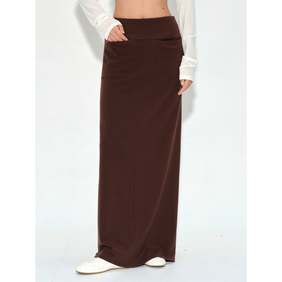 ROLLINGAGE 弹力口袋直筒半裙松弛随性设计宽松直筒休闲中长半裙