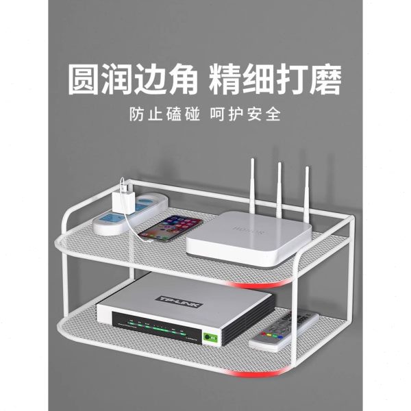 铁艺收纳架墙壁收纳盒子墙上壁挂式机顶盒置物架wifi路由器免打孔