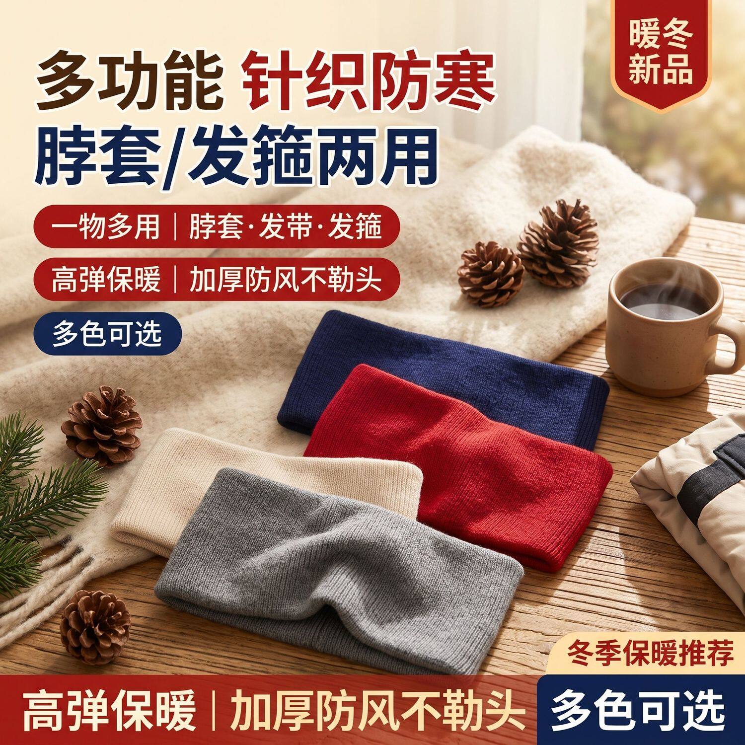 新秋冬男士弹力针织脖套纯色护颈小围脖宽边休闲防寒保暖多用发带