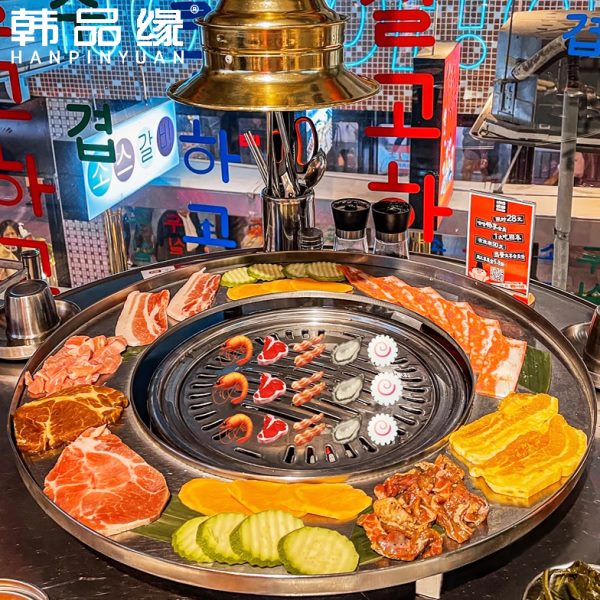 商用烤肉店不锈钢圆环形套餐盘圈加厚烤肉盘创意呼啦圈餐具托盘