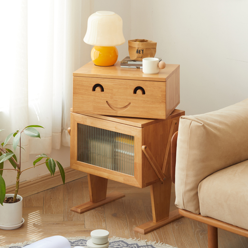 撩木实木沙发边柜机器人造型边几客厅移动收纳柜小型收纳柜牀头柜