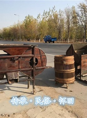 民俗怀旧老物件农耕文化农村旧农具风车木犁稻谷脱粒机木船织布机