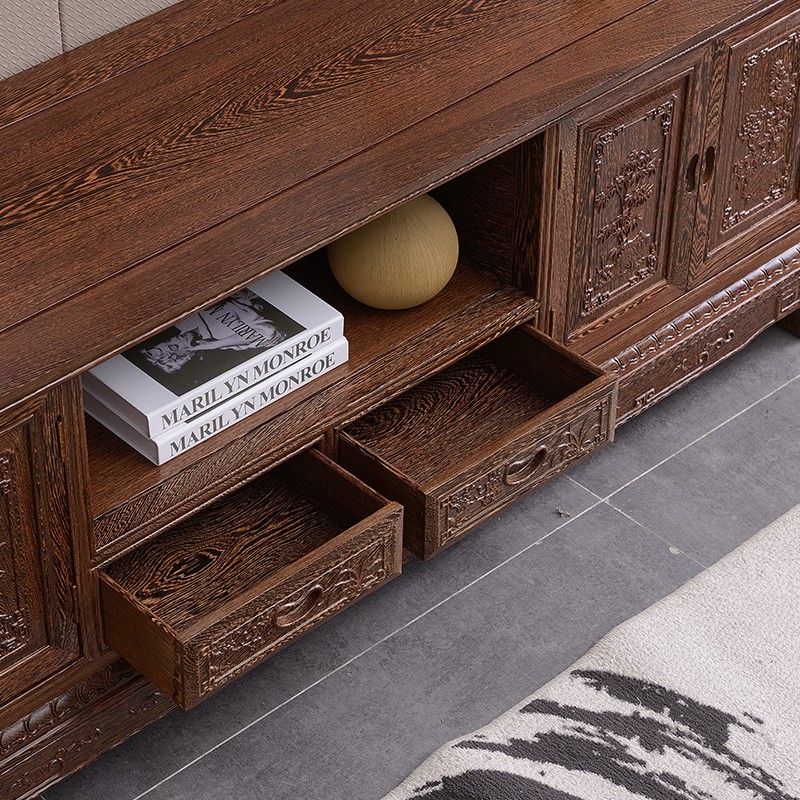 鸡翅木电视柜组合红木家具全实木带抽客厅中式落地仿古卧室储物柜