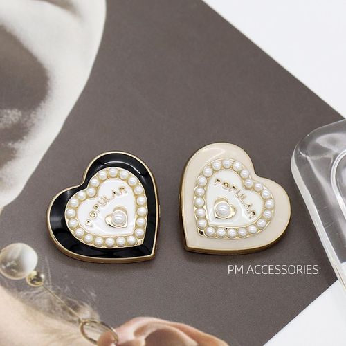法式双色点油爱心金属纽扣毛呢大衣外套扣子针织衫心形珍珠装饰扣