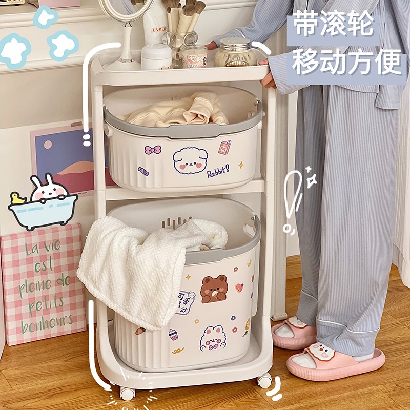 浴室脏衣篮推车置物架滤水脏衣篓家用卫生间带滑轮可移动收纳架女