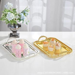 婚庆用品托盘金属点 方形水果盘蛋糕镀烘焙派对盘银珠欧式