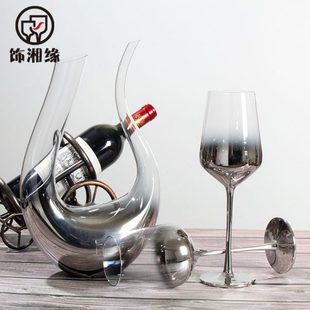 高红酒杯子玻璃水晶轻奢金属渐变板高级 电灰色家用镀感样感银美式