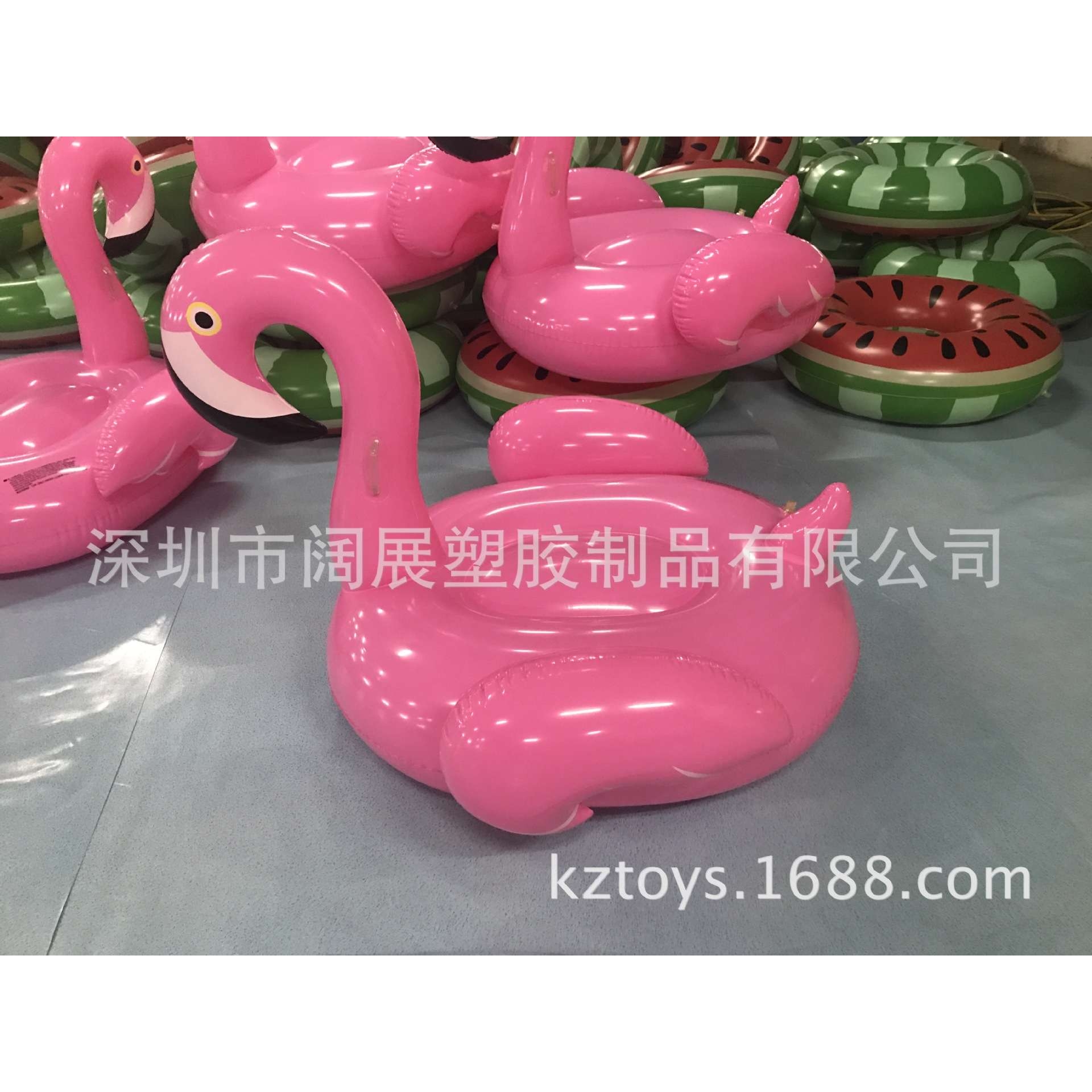 现货PVC材质充气天鹅火烈鸟坐骑浮排,150CM充气玫红色火烈鸟浮排
