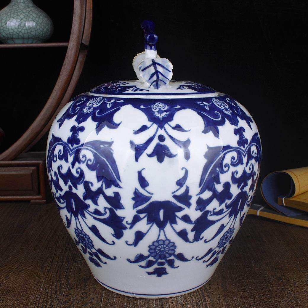 陶瓷仿古元青花瓷储物罐中式客厅插花装饰玄关工艺摆件新中式