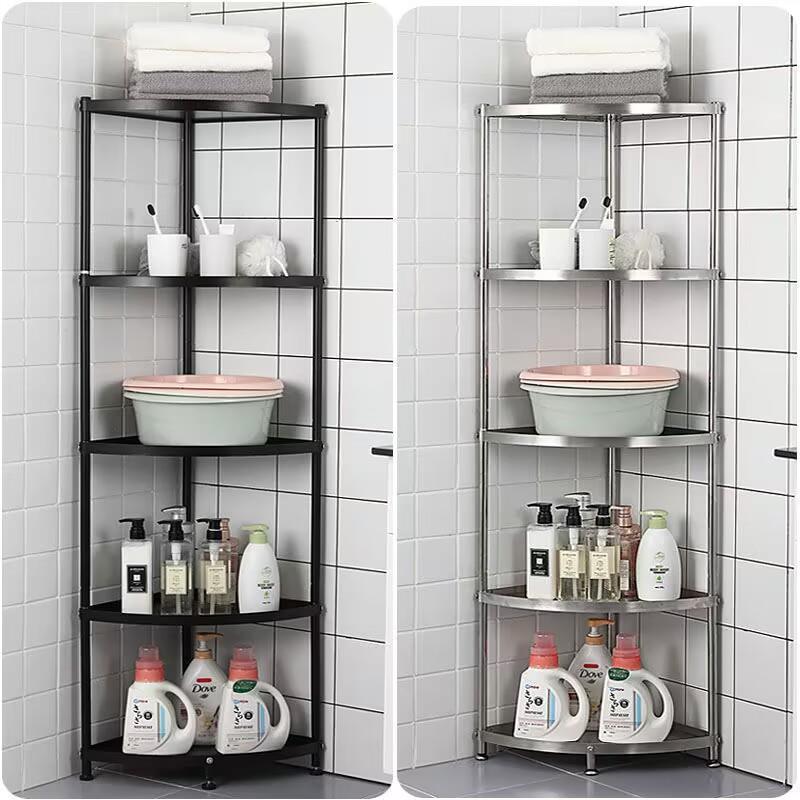 不锈钢浴室置物架转角卫生间脸盆架厕所拐角落地多层厨房收纳架子