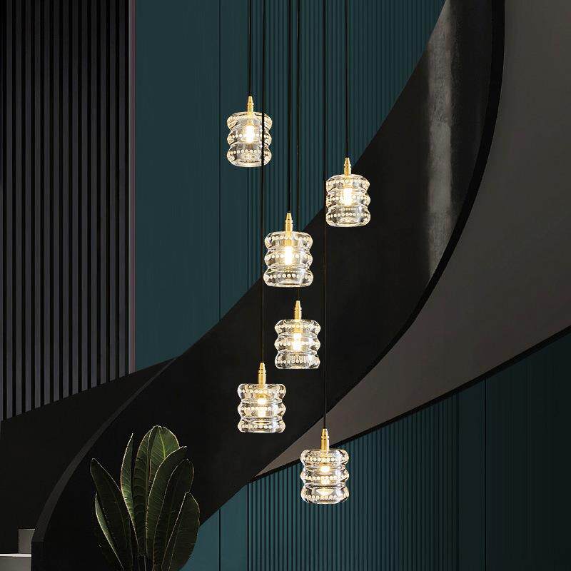 简约全铜楼梯吊灯轻奢现代复式楼水晶灯别墅挑空客厅旋转公寓灯具