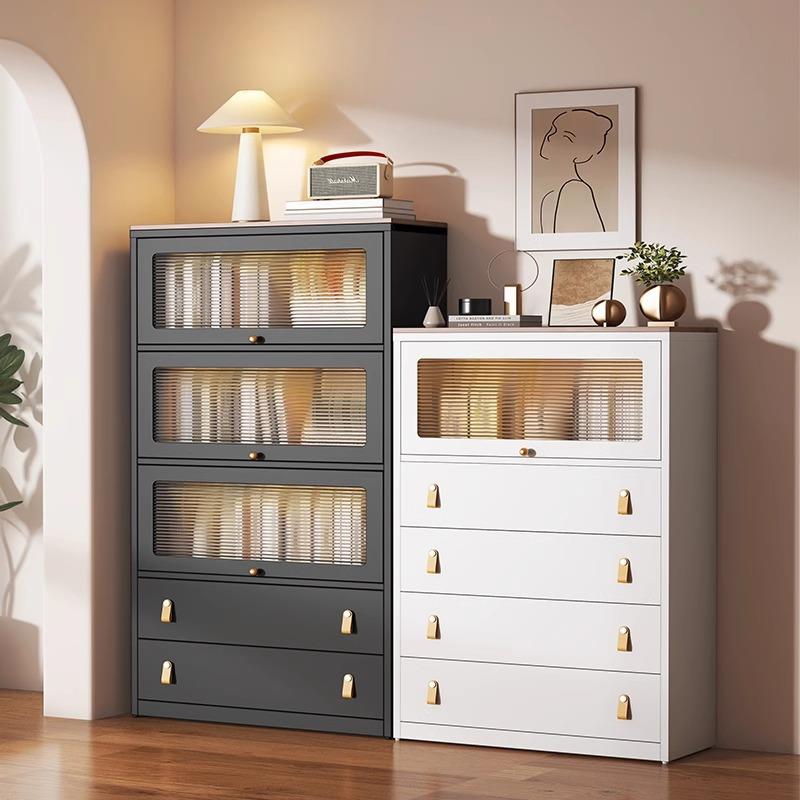 钢制现代简约风家用客厅大容量玻璃收纳储物柜卧室轻奢抽屉式斗柜