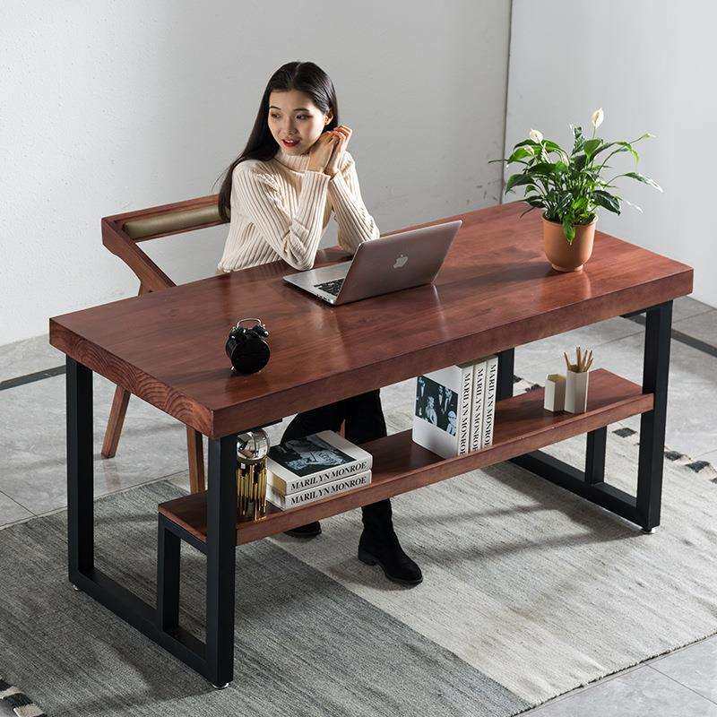 简约现代实木单人办公桌家用书房卧室双层书桌儿童房学生电脑桌
