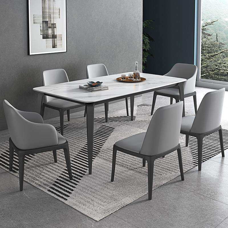 意式轻奢岩板餐桌家用小户型长方形饭桌现代简约大理石餐桌椅组合