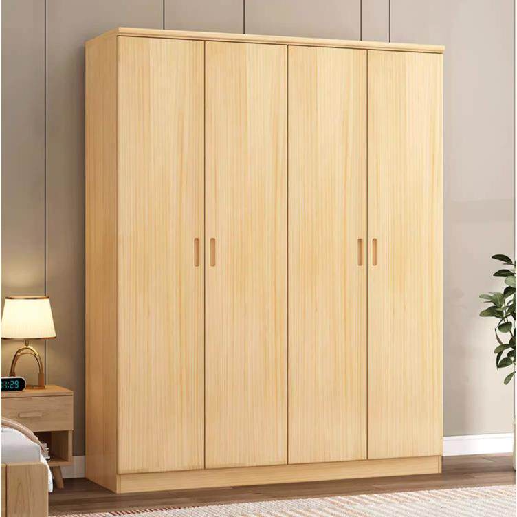 实木衣柜现代简约经济型组装原木卧室整体大衣橱四门松木衣柜