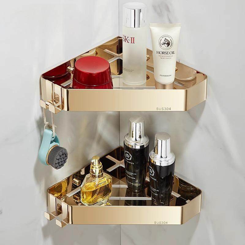浴室置物架免打孔304不锈钢淋浴房卫生间壁挂式轻奢金收纳三角架