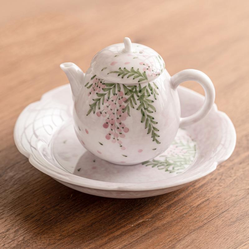 手绘紫藤花潘壶茶壶女士茶具陶瓷功夫泡茶壶单个迷你小壶喝茶