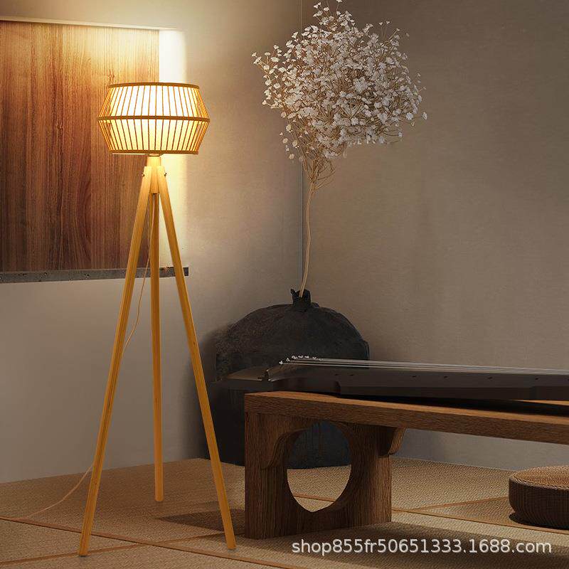 日式榻榻米实木脚架可拆卸竹编氛围灯罩客厅书房茶室落地灯