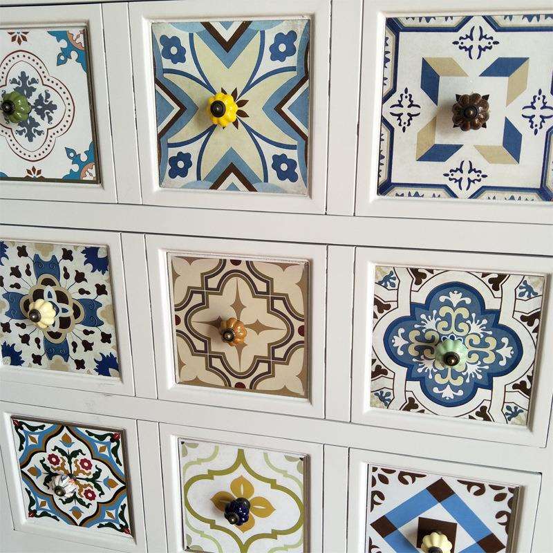 S588地中海彩绘复古斗柜实木美式田园简约收纳储物卧室客厅玄关柜