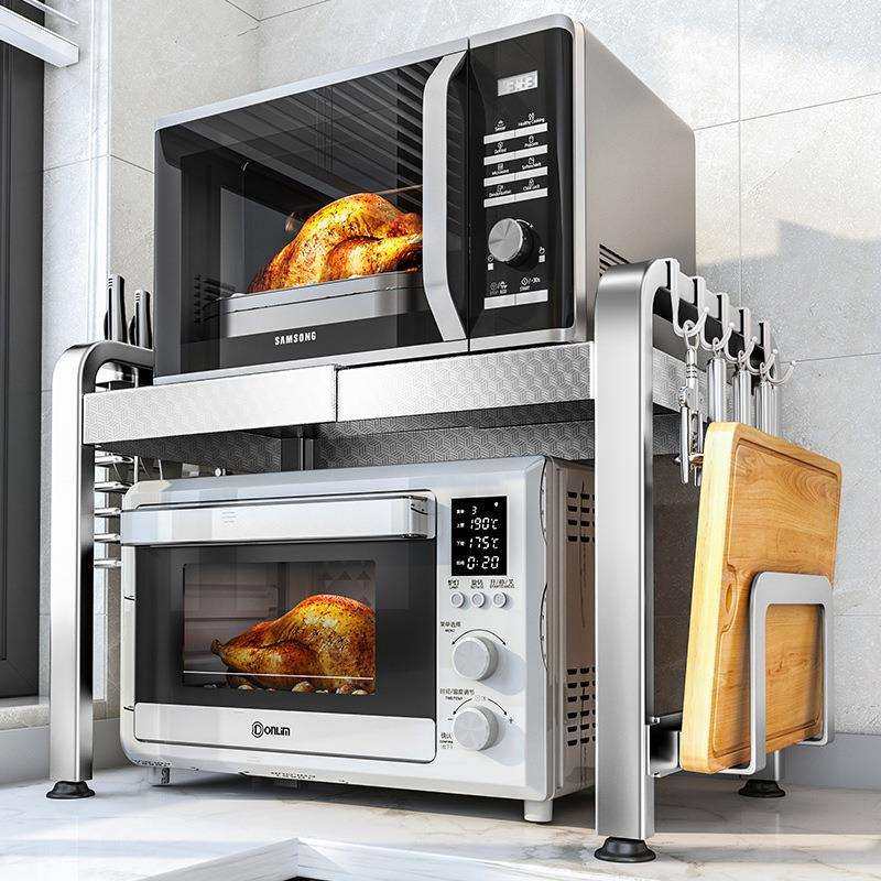 不锈钢厨房微波炉置物架台面多功能家用专用桌面伸缩多功能烤箱架