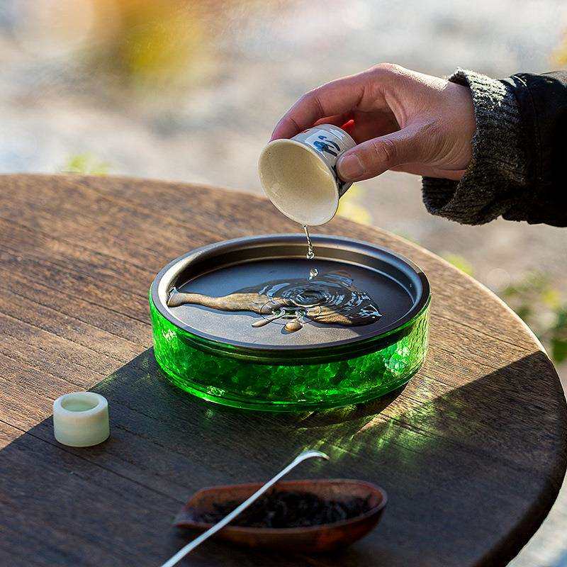 日式加厚玻璃圆形储水干泡盘透明耐热壶承养壶盘壶托茶盘茶具配件