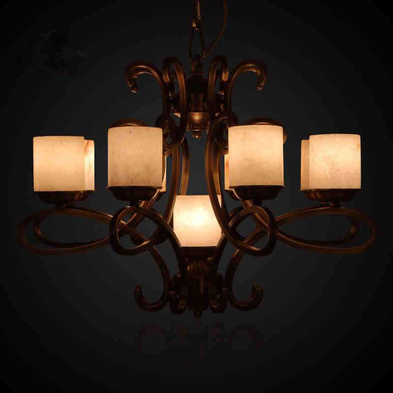 简欧全铜复式楼客厅吊灯温馨复古卧室灯书房餐厅别墅艺术云石灯饰