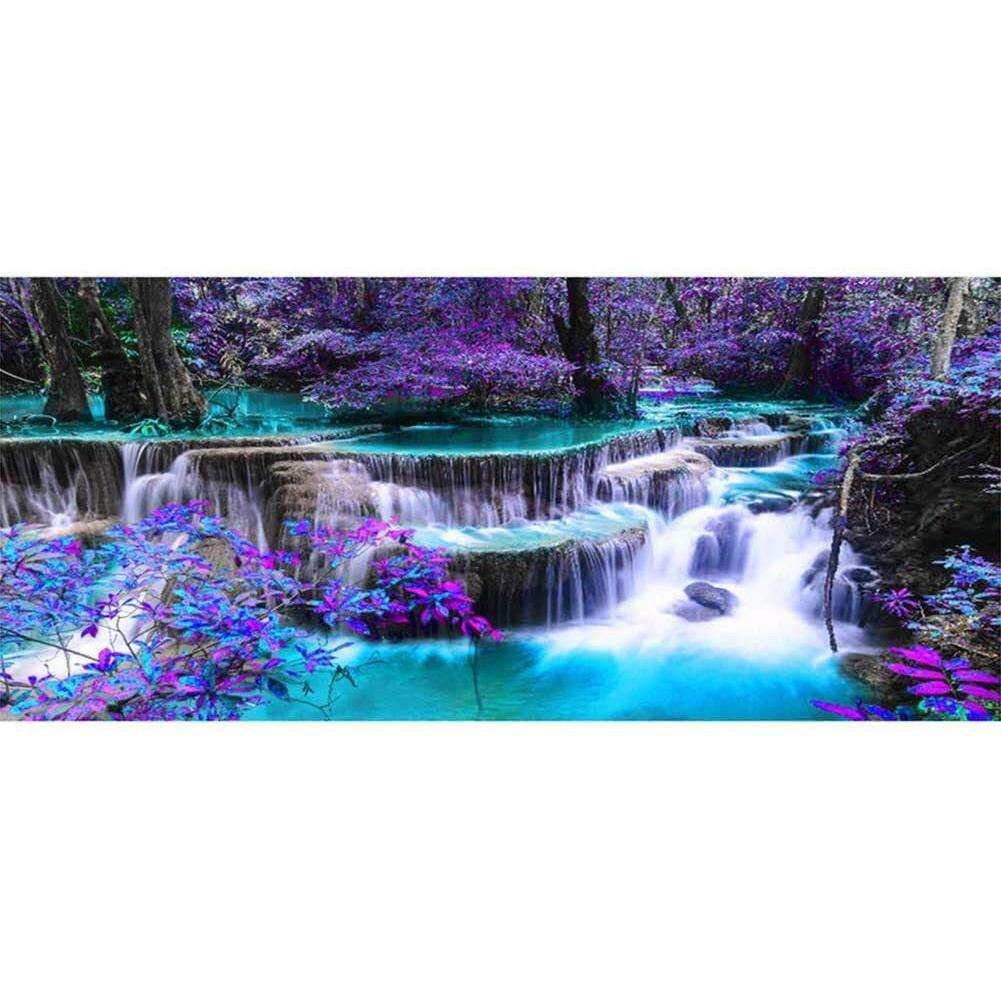 紫色树林瀑布流水风景钻石画十字绣