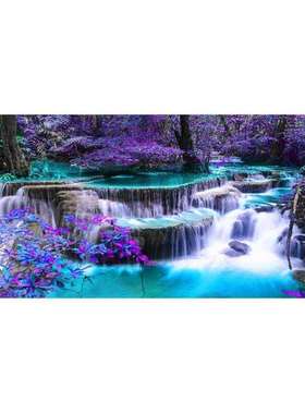 紫色树林瀑布流水风景钻石画十字绣