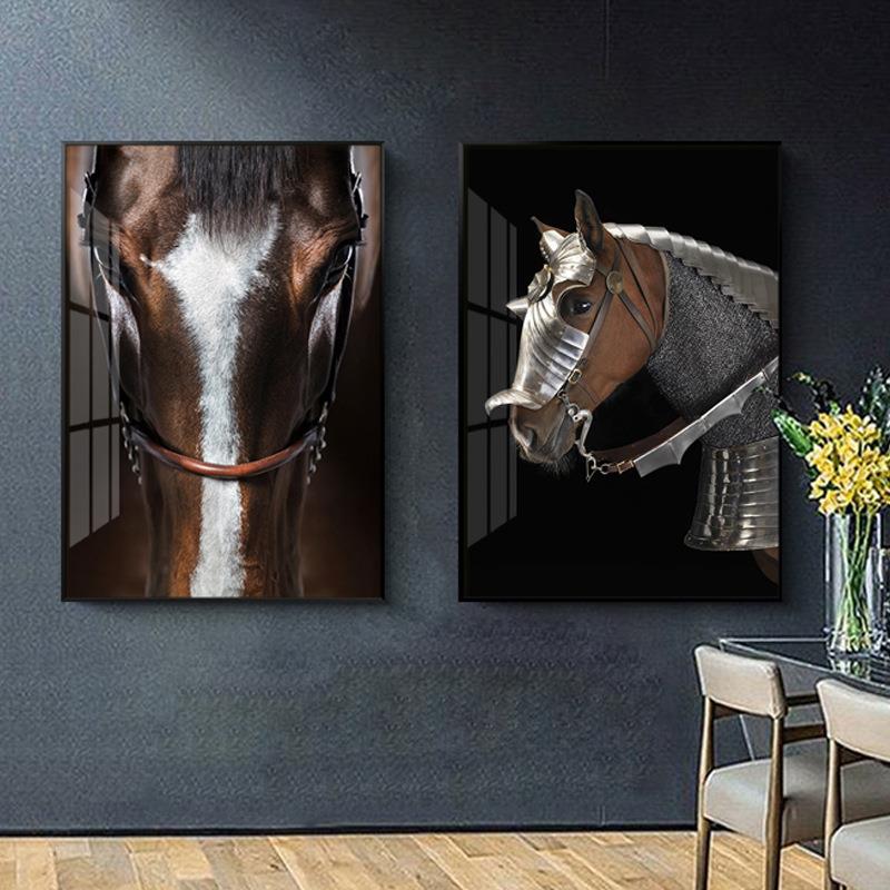 现代玄关装饰画马头画马轻奢软装壁画餐厅创意画样板房风入户挂画