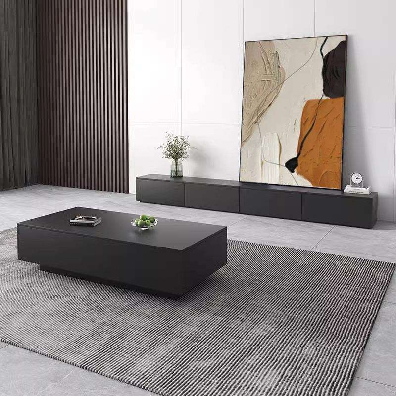 黑色电视柜茶几组合现代简约2025新款客厅家用小户型落地