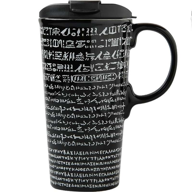 大英博物馆 罗塞塔高款陶瓷杯-黑马克杯带盖陶瓷大容量高颜值家用