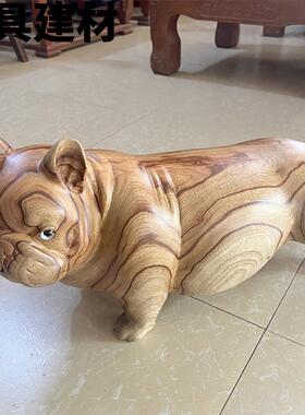 ShJ斗牛犬实木手工雕刻家用客厅办公动物坐凳摆件木雕工艺品招才