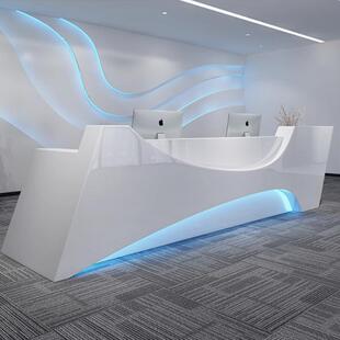 办公前台烤漆前台简约桌异形接待台收银台白色迎宾台大厅创意吧台