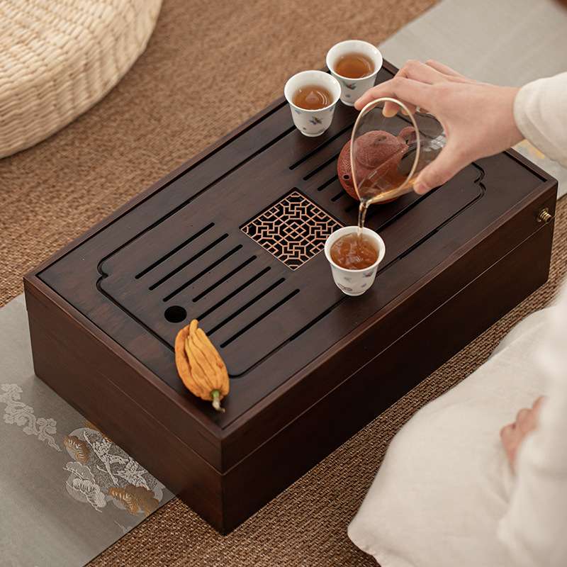 茶盘多功能茶具收纳盒一体小型家用茶台海简约储物竹制竹盒干泡盘