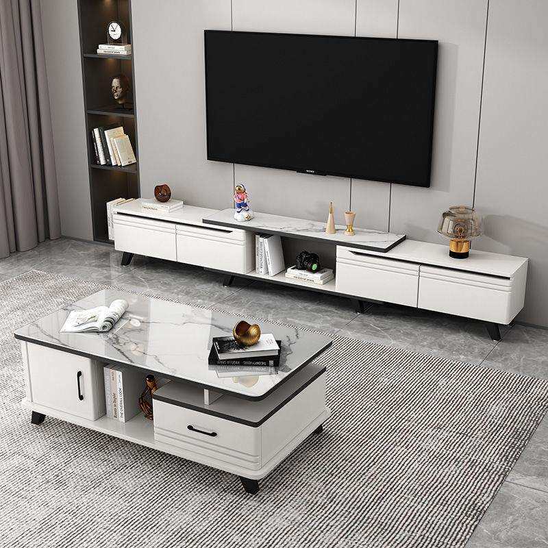 电视柜茶几组合家用客厅轻奢现代简约小户型茶桌钢化玻璃茶台圆角