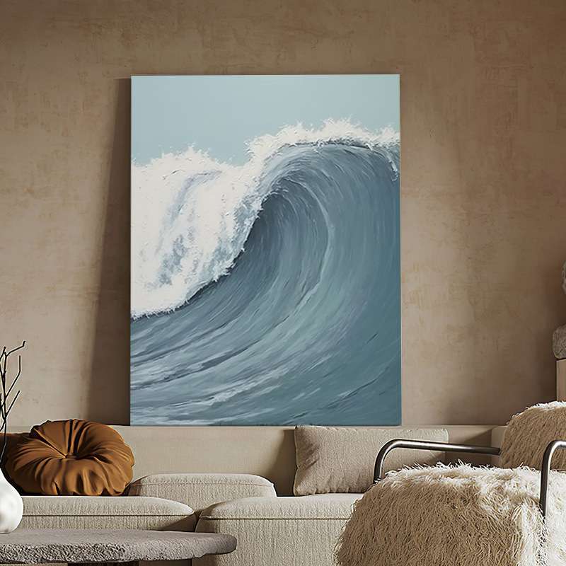 现代简约纯手绘油画抽象肌理画白色海浪客厅装饰画立体玄关落地画